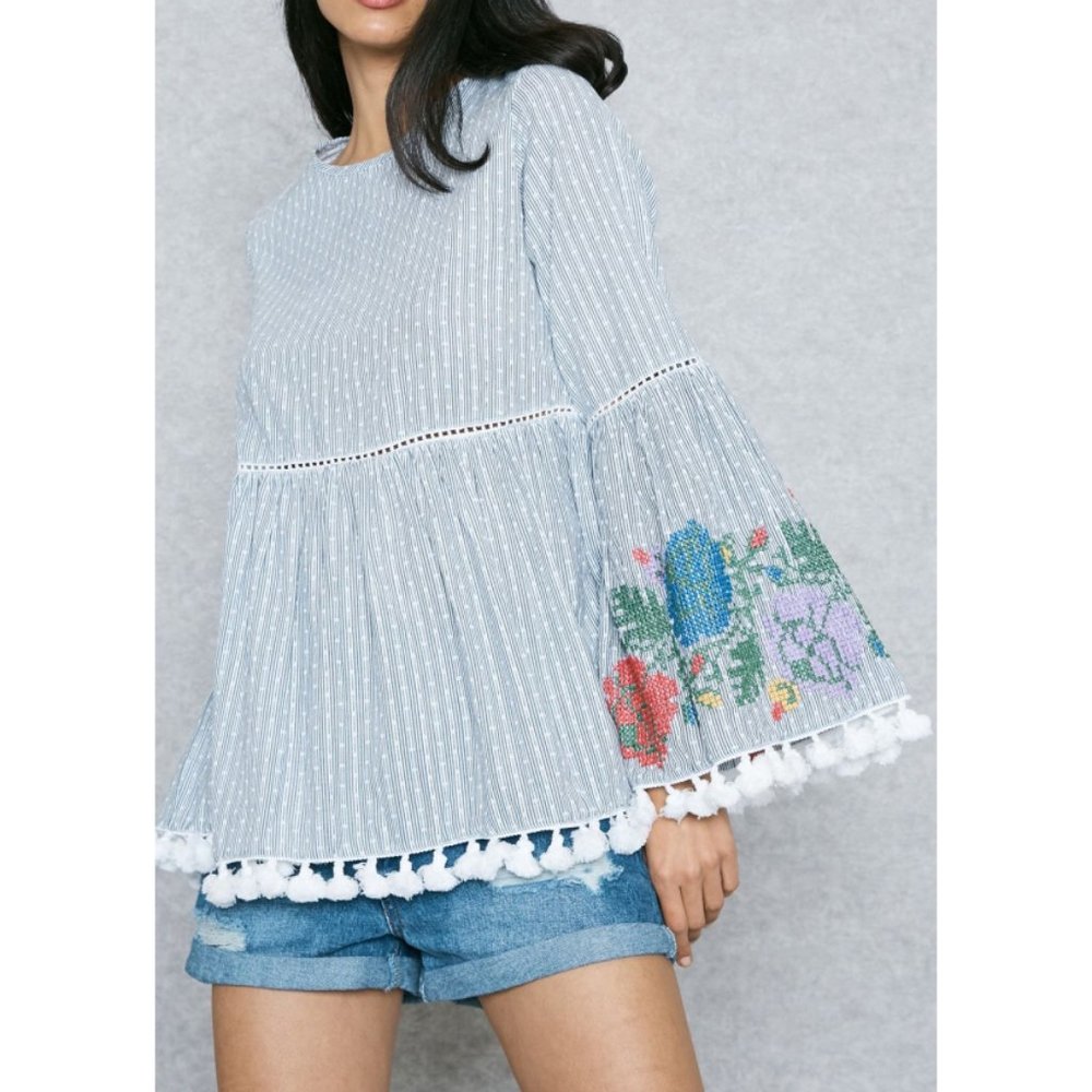 NEW Glamorous Embroidered Pom Pom Open Back Tunic
